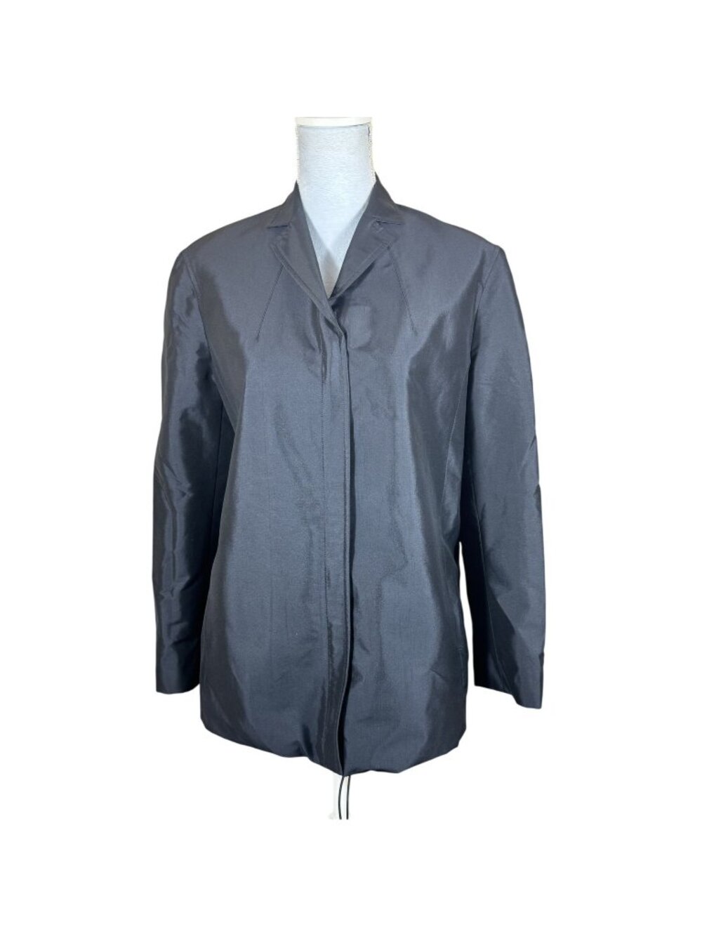 Donna Karan S Lightweight Black Hooded Jacket Drawstring Hem Zip Closure Functio